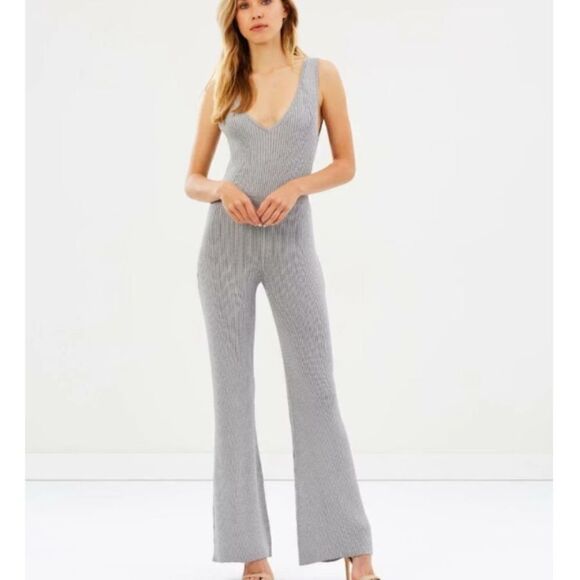 Anthropologie Steele Silvery Sleek V-Neck Jumpsuit - Picture 1 of 8